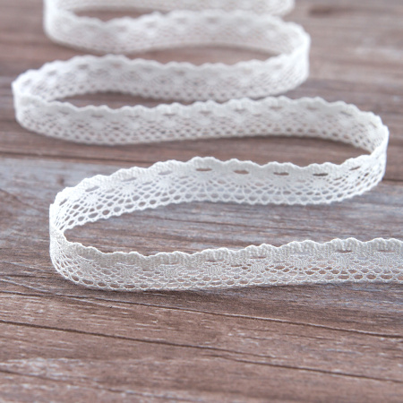Мерсеризованное хлопковое кружево, 13 мм, цвет белый. Арт 2059/01