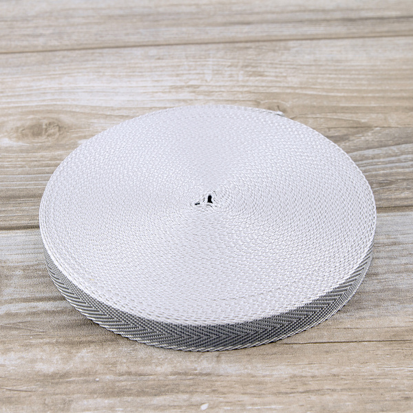 Тесьма ременная (стропа) PEGA серая с белыми краями, 20 мм. Арт 836790120DT001     