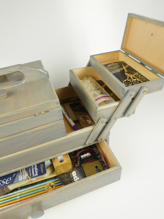 Шкатулка для рукоделия, бук, 4 этажа, античный серый. Арт 31/208/9                