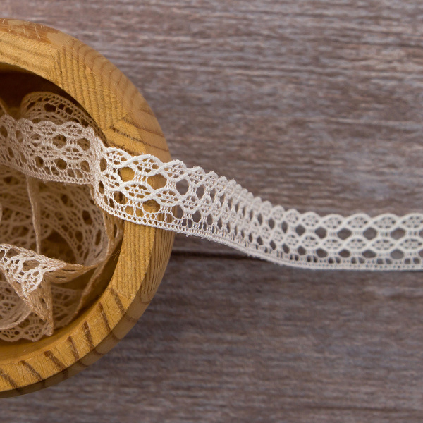 Мерсеризованное хлопковое кружево, 13 мм, цвет шампань. Арт 3514/02