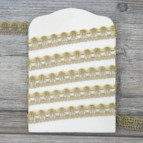 Тесьма PEGA тип отделочная, цвет бежевый с золотом, 15 мм. Арт 844153415DA005          