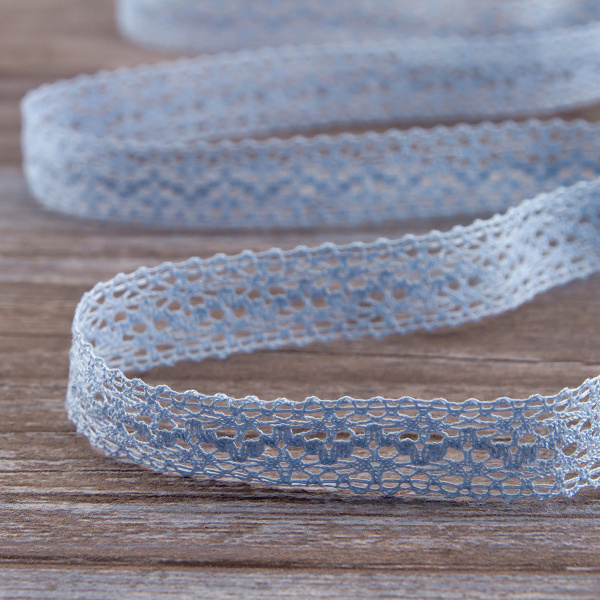 Мерсеризованное хлопковое кружево, 20 мм, цвет светло-голубой. Арт 3037/19                 