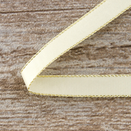 Лента атласная SAFISA с люрексным кантом по краям, 11 мм, 25 м, цвет 56, кремовый. Арт 25190-11мм-56           