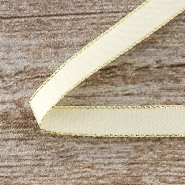 Лента атласная SAFISA с люрексным кантом по краям, 11 мм, 25 м, цвет 56, кремовый. Арт 25190-11мм-56           