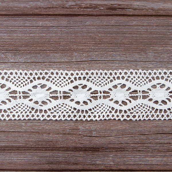 Мерсеризованное хлопковое кружево, 55 мм, цвет белый. Арт 2233/01