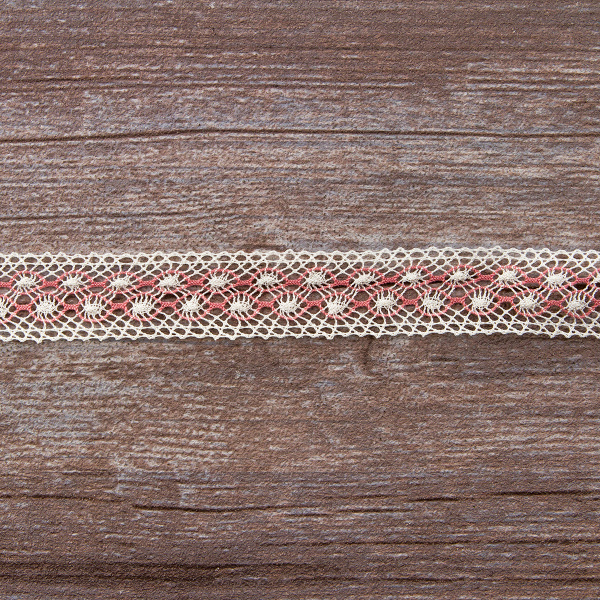 Мерсеризованное хлопковое кружево, 20 мм, цвет белый с серо-розовым. Арт 2020/Z5