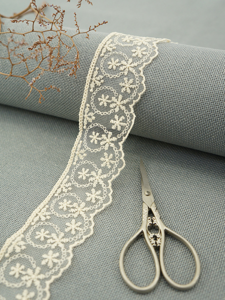 Кружево-вышивка на тюле, 45 мм, цвет бежевый, 100% полиэстер, 3,5 м. Арт T-1281.371