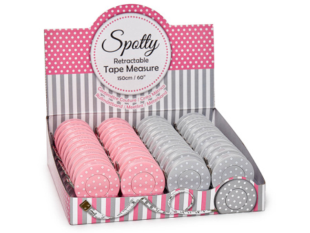 Сантиметр-рулетка 150 см, 2 цвета,  40 шт. в картонном прикассовом стенде. Арт +253.MET.POLKA3