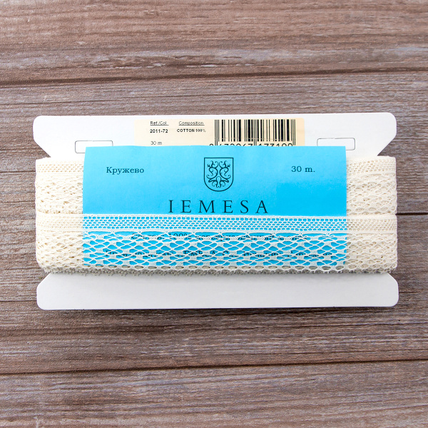 Мерсеризованное хлопковое кружево, 35 мм, цвет шампань. Арт 2011/72