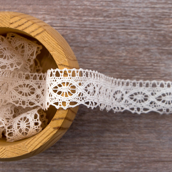 Мерсеризованное хлопковое кружево, 20 мм, цвет белый. Арт 1523/01                 