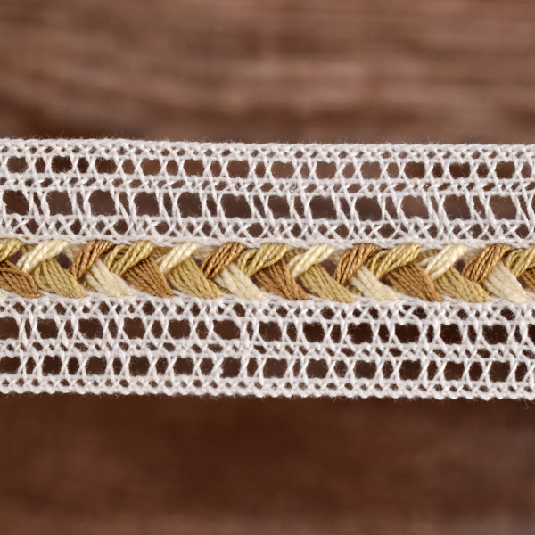 Мерсеризованное хлопковое кружево, 28 мм, цвет белый/экрю. Арт 2197/30