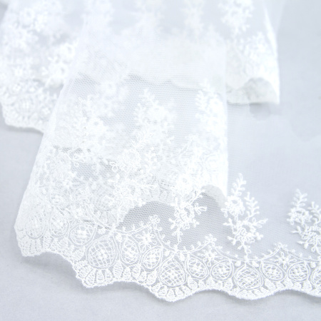 Вышивка на тюле, 91 мм, цвет белый. Арт I661/01