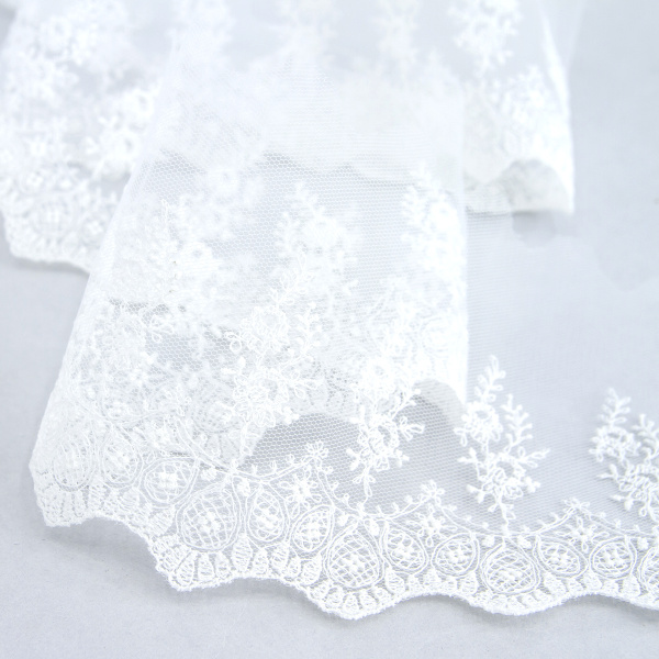 Вышивка на тюле, 91 мм, цвет белый. Арт I661/01