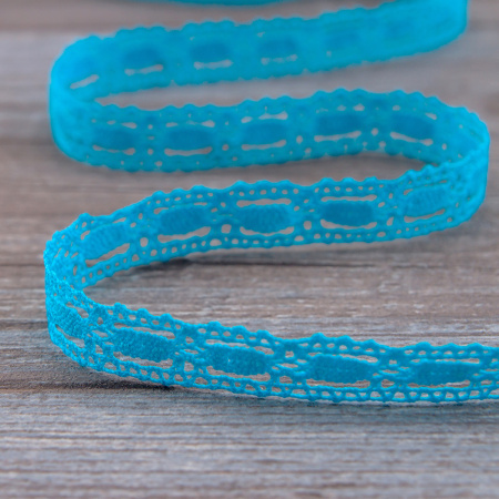 Мерсеризованное хлопковое кружево, 15 мм, цвет бирюзовый. Арт 1798/15                 