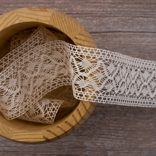Мерсеризованное хлопковое кружево, 30 мм, цвет шампань. Арт 2026/72