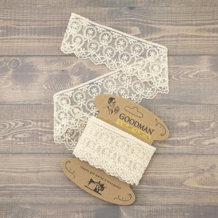 Кружево-вышивка на тюле, 63 мм, цвет бежевый, 100% полиэстер, 3,5 м. Арт T-1909.371