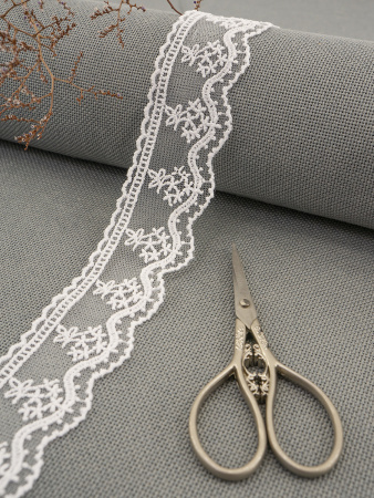 Кружево-вышивка на тюле, 23 мм, цвет белый, 100% полиэстер, 4,5 м. Арт T-3011.212