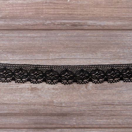 Мерсеризованное хлопковое кружево, 35 мм, цвет черный. Арт 2222/14