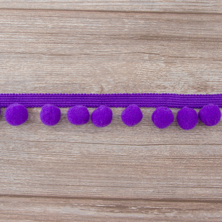Тесьма с помпонами, диаметр 20 мм, цвет фиолетовый. Арт PA-40-col.404