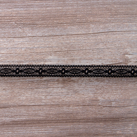 Мерсеризованное хлопковое кружево, 15 мм, цвет черный. Арт 3020/14