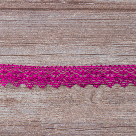 Мерсеризованное хлопковое кружево, 25 мм, цвет цикламеновый. Арт 3207/25                 