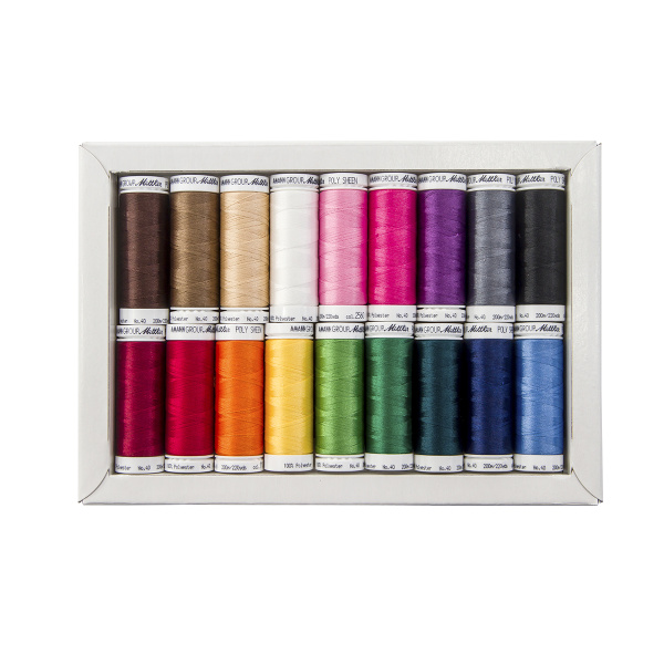 Набор с нитками Poly Sheen  в подарочной упаковке, 18 катушек. Арт PS18-KIT                