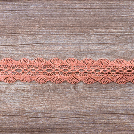 Мерсеризованное хлопковое кружево, 35 мм, цвет серо-розовый. Арт 1865/F3