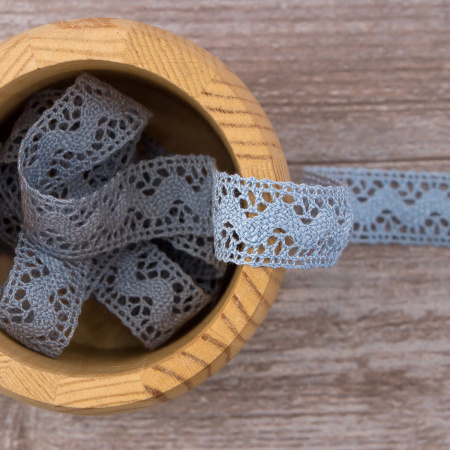 Мерсеризованное хлопковое кружево, 16 мм, цвет тёмно-голубой. Арт 2066/F4