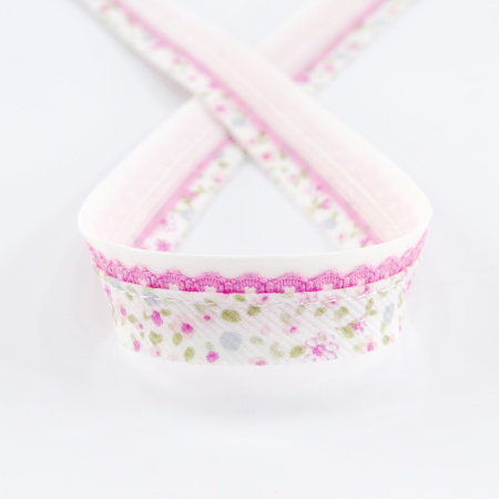 Косая бейка с фестонным краем, 18 мм, цвет бело-розовый. Арт 243986/1