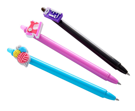 Ручки гелевые с ластиком, швейный дизайн, 3 цвета, 36 шт. в картонном прикассовом стенде. Арт N4377.1