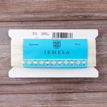 Мерсеризованное хлопковое кружево, 19 мм, шампань. Арт 2117/72