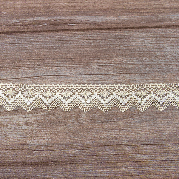 Мерсеризованное хлопковое кружево, 35 мм, цвет экрю с белым. Арт 3201/J1                 