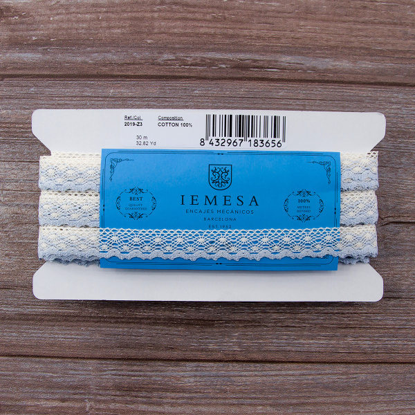 Мерсеризованное хлопковое кружево, 20 мм, цвет белый с голубым. Арт 2019/Z3