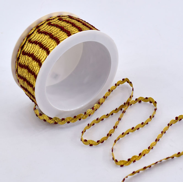Тесьма PEGA тип вьюнчик люрекс, золото с бордо, 7 мм. Арт 841519821DA706