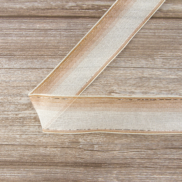 Лента органза с рисунком с проволокой по краю SAFISA, 38 мм, цвет бежевый, 15 м. Арт 25167-38мм-01            