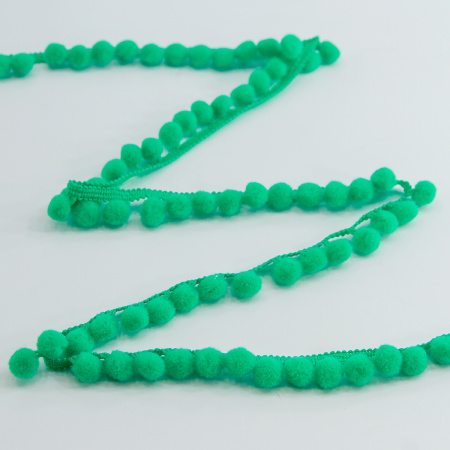 Тесьма с помпонами, диаметр 10 мм, цвет зеленый. Арт PA-18-col.615