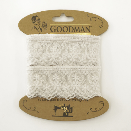 Кружево-вышивка на тюле, 45 мм, цвет белый, 100% полиэстер, 3,5 м. Арт T-1281.212