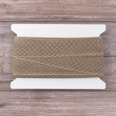 Мерсеризованное хлопковое кружево, 50 мм, цвет темно-бежевый. Арт 2040/5T