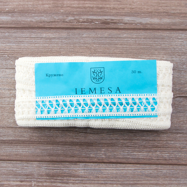 Мерсеризованное хлопковое кружево, 30 мм, цвет шампань. Арт 1154/72                 