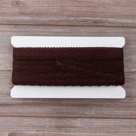 Мерсеризованное хлопковое кружево, 25 мм, цвет темно-коричневый. Арт 3207/05                 