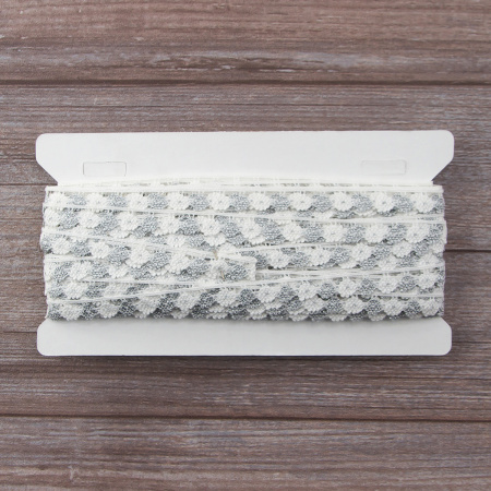 Мерсеризованное хлопковое кружево, 13 мм, цвет белый с серебристым. Арт 3615/J7                 