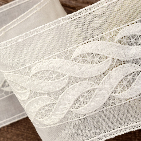 Шитье-вышивка на батисте, прошва, 80 мм, цвет белый. Арт 37137/B