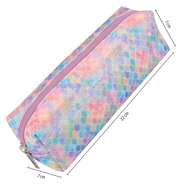 Пенал для ручек "Pencil Case" на молнии, 22 х 7 х 7 см, пвх, радужный рисунок с глиттерами "Чешуйки". Арт 03998/6 