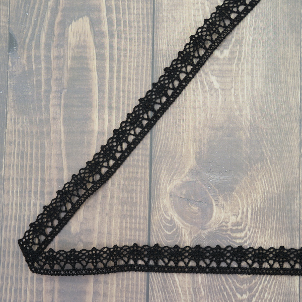Кружево плетеное, 10 мм, цвет черный, 100% хлопок, 5 м. Арт K-5001-13