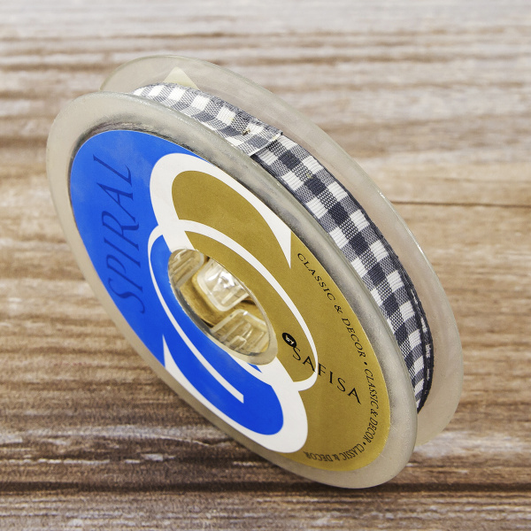 Лента с рисунком клетка SAFISA, 11 мм, 25 м, цвет 68, серый. Арт 469-11мм-68             