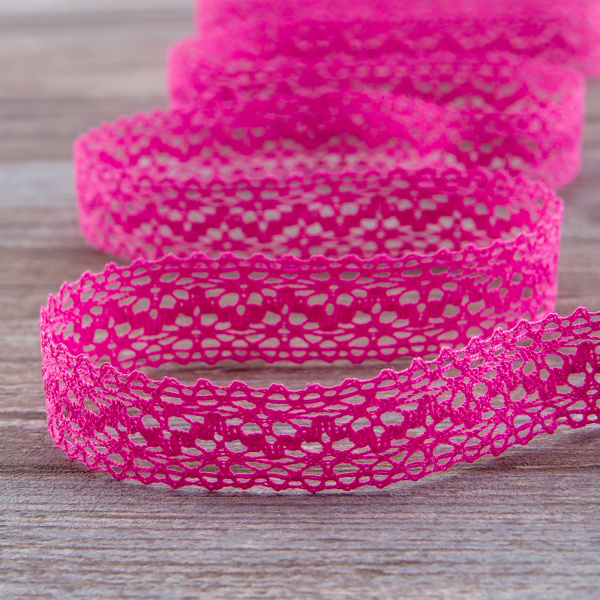 Мерсеризованное хлопковое кружево, 20 мм, цвет ярко-розовый. Арт 3037/3L                 