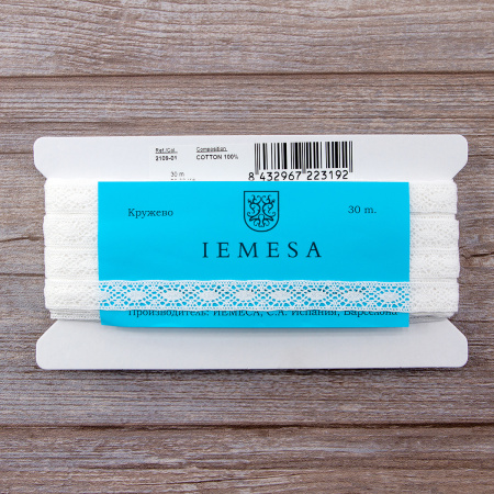 Мерсеризованное хлопковое кружево, 16 мм, белый. Арт 2109/01