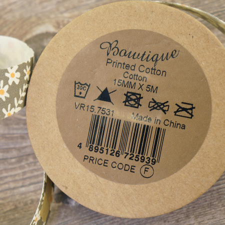 Лента хлопковая на картонной катушке "Цветы: коричневый с оранжевым". Арт VR15.7531