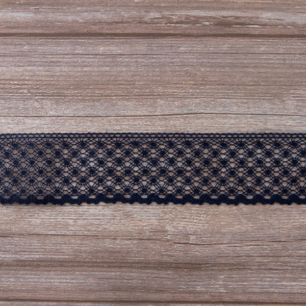 Мерсеризованное хлопковое кружево, 50 мм, цвет темно-синий. Арт 2040/9S