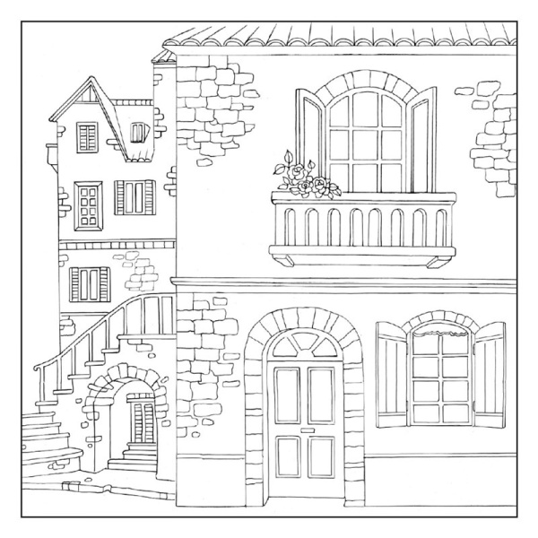 Салфетка рисовая с контуром рисунка "Старый дом". Арт DFTM16